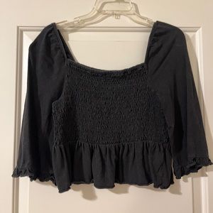 Black square neck puff sleeve top American eagle
